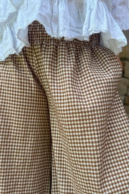 Arbi Gingham Palazzo Pant Hazelnut